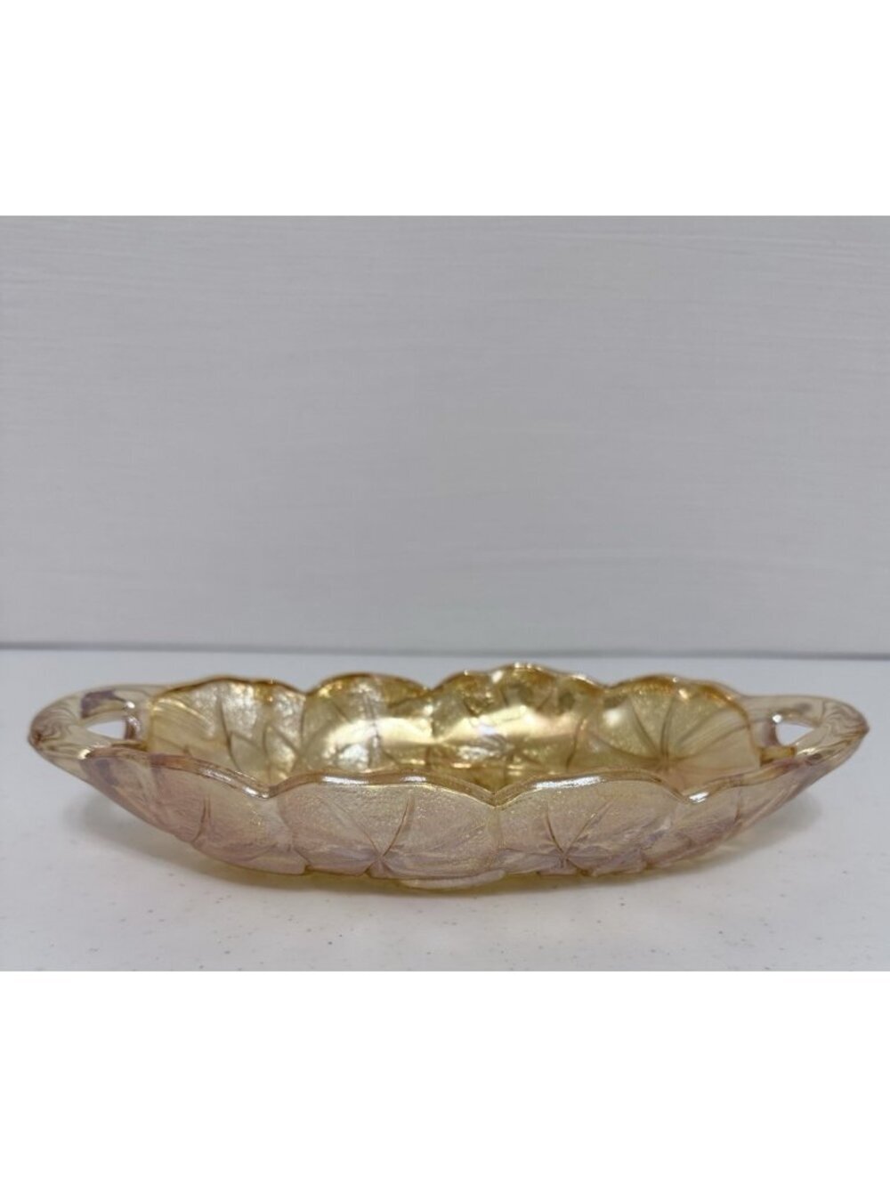 Vintage Carnival Glass Indiana Candy Dish/ Relish Tray Iridescent Marigold
